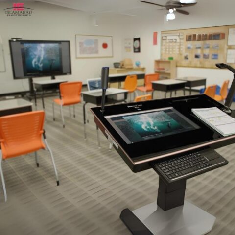 HoverCam Pilot Interactive Podium with 21-inch touch display, 4K document camera, and wireless teaching features in Pakistan