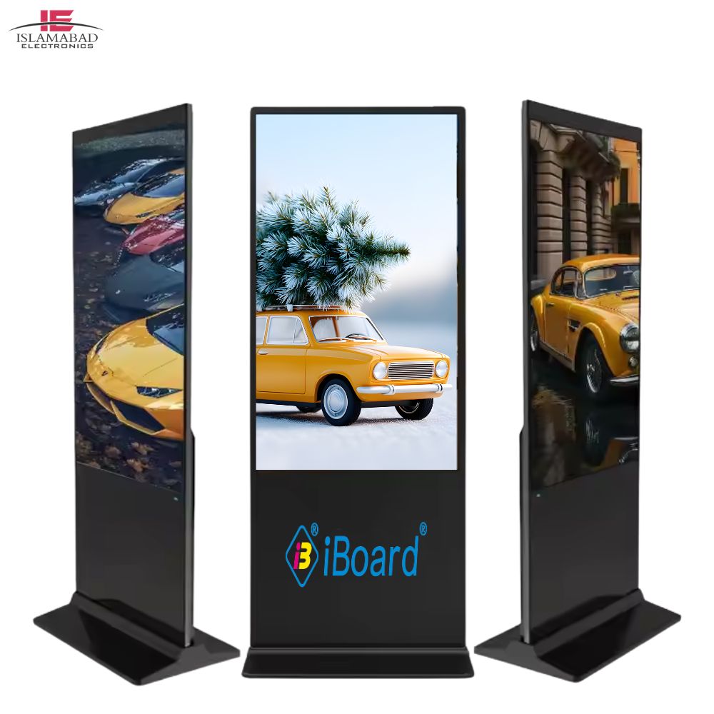 floor standing digital display for advertising in Pakistan with tempered glass and smart connectivity