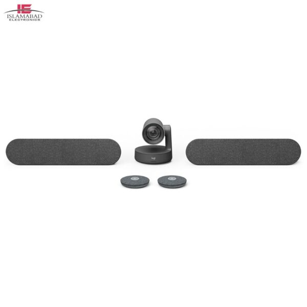Logitech Rally Plus Pakistan 4K video conferencing system with PTZ conference camera, microphone pods, boardroom audio solution, Zoom Rooms and Microsoft Teams meeting room setup
