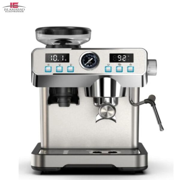 ANGELENO COFFEE MAKER BREW MASTER G40 espresso coffee machine with built-in coffee grinder, steam wand, stainless steel body, digital controls, cappuccino and latte maker for home and commercial use in Pakistan