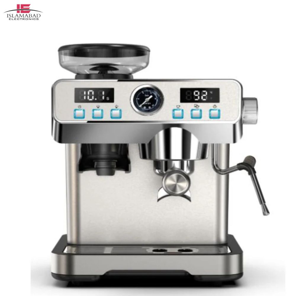 2 ANGELENO COFFEE MAKER BREW MASTER G40 espresso coffee machine with built-in coffee grinder, steam wand, stainless steel body, digital controls, cappuccino and latte maker for home and commercial use in Pakistan