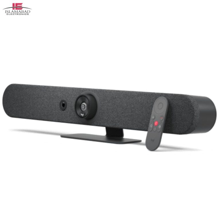 Logitech Rally Bar Mini 4K video conferencing system with AI conference camera, beamforming microphones, premium speakers, Zoom Rooms, Microsoft Teams compatibility, and professional meeting room solution in Pakistan